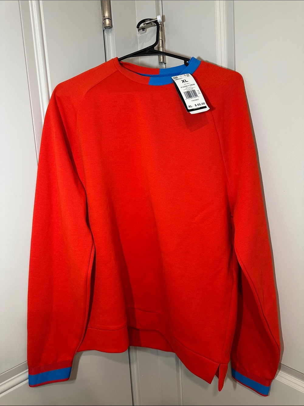 adidas Big Kids Bright Red Crewneck Sweater with Blue Trim